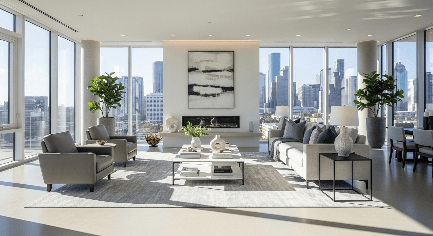 Professional house cleaning service in River Oaks, Houston — sparkling clean living room